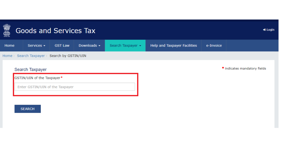 Once clicked on that button the taxpayer will get redirected to a new page wherein he/she needs to enter the GSTIN