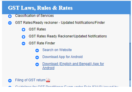 Using the Search on Website option, the taxpayer can easily find the GST rate on the website.