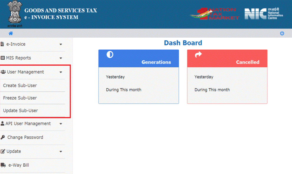 Create Sub-User option available under the heading User Management.