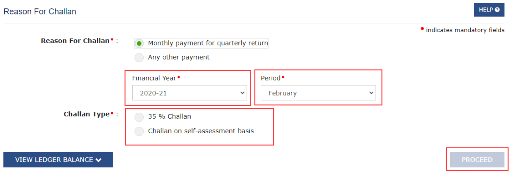 By choosing the self-assessment option a taxpayer can self-assess his current month’s liability and generate a Challan for the same.