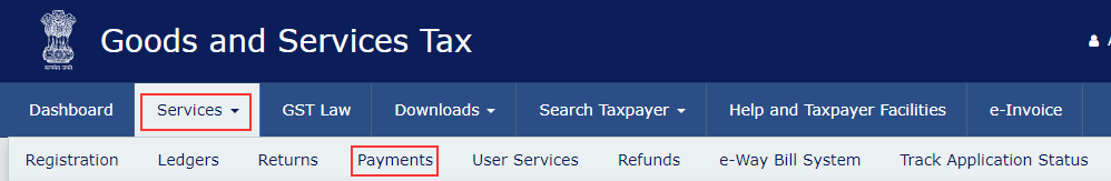 Select the Payments option available under the Services menu.