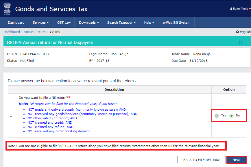 GSTR 9 Annual Return for Normal taxpayers
