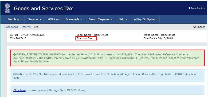 GSTR-9 return Changes to Filed